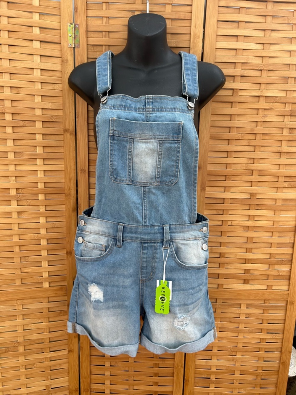 82 Denim Short Overalls - Light Blue Washed